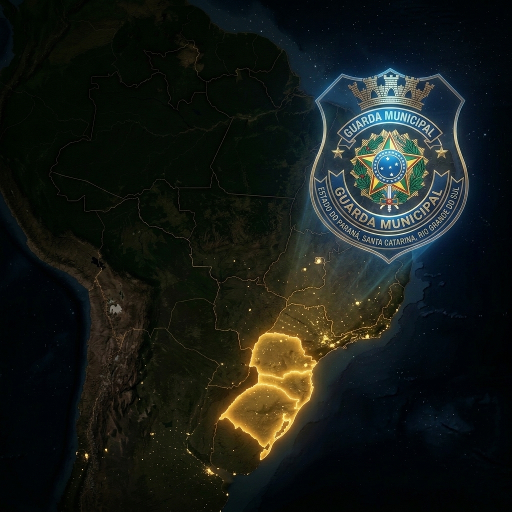 Mapa do Sul do Brasil com Brasão da Guarda Municipal